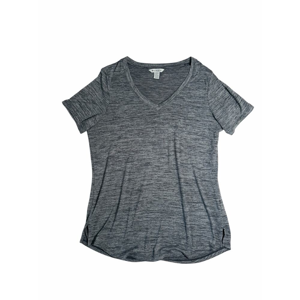Athleta Heathered Workout Lightweight Top Cap Sleeve V Neck Grey Large